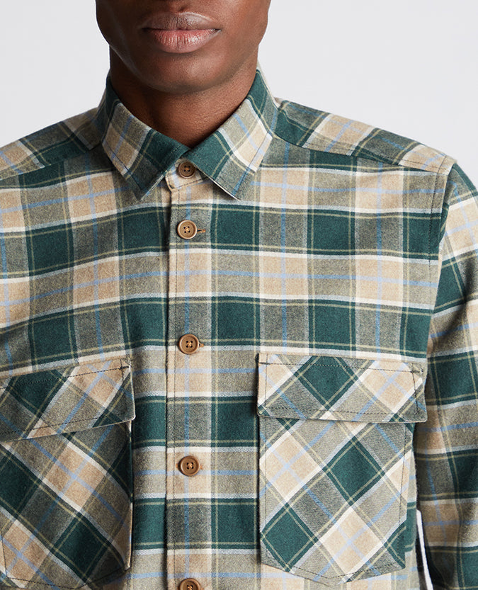 Remus Uomo Parker Checked Cotton Shirt- Dark Green