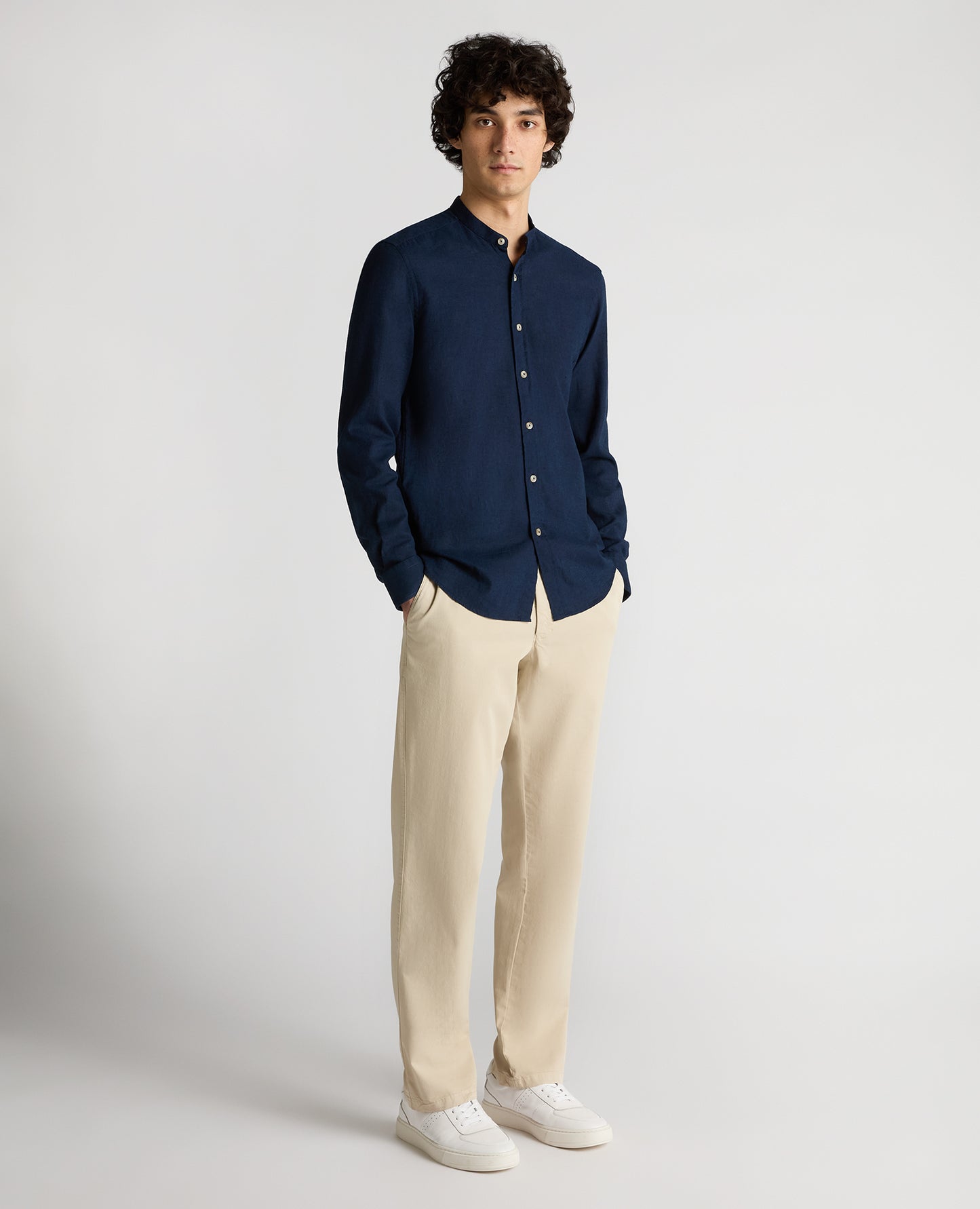 Remus Uomo Cole Grandfather Regular Fit Shirt - Navy
