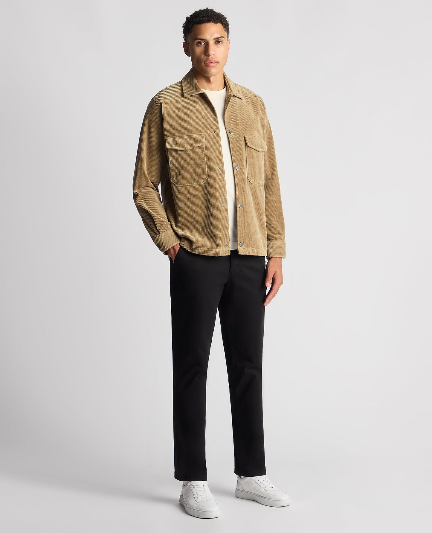 Remus Uomo Tapered Fit Corduroy Overshirt - Beige