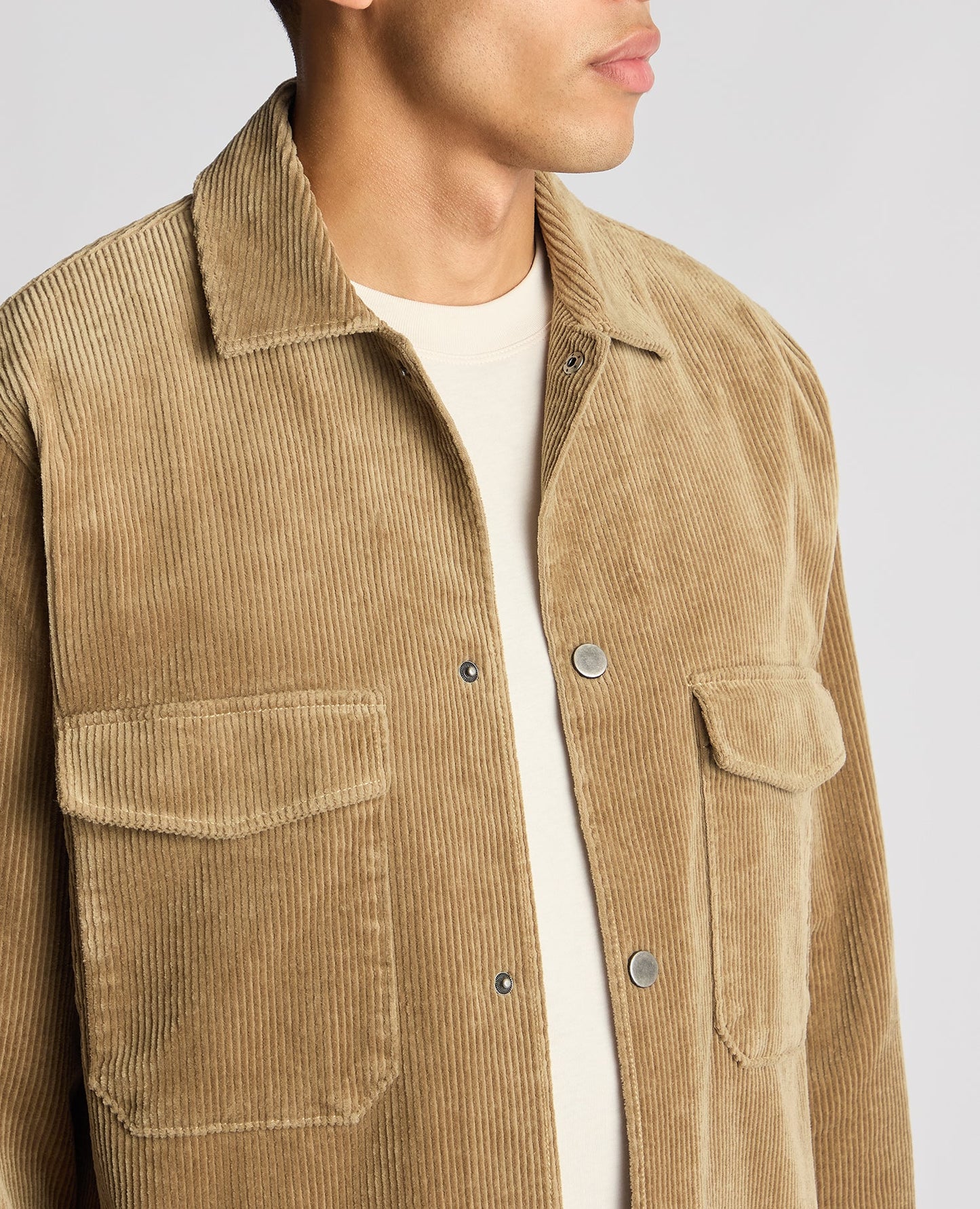 Remus Uomo Tapered Fit Corduroy Overshirt - Beige