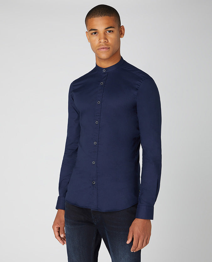 Remus Uomo Grandfather Collar Shirt - Navy
