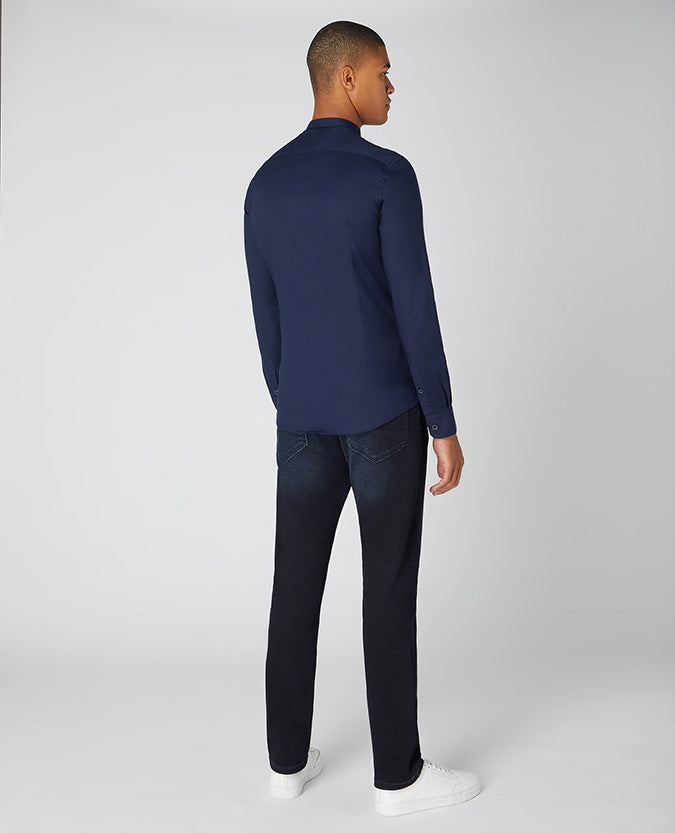 Remus Uomo Grandfather Collar Shirt - Navy