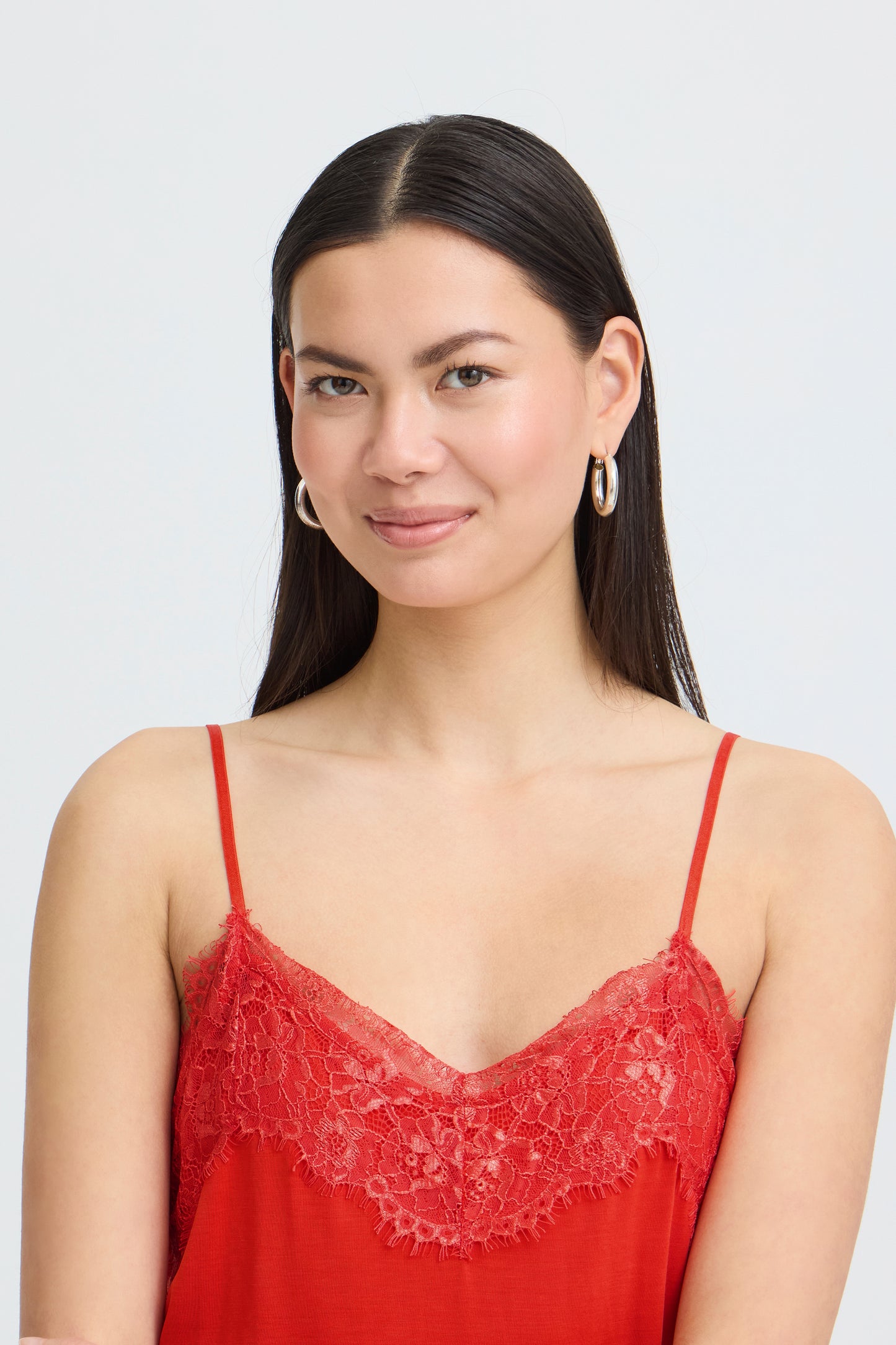ICHI IHlike Lace Trim Top - Red