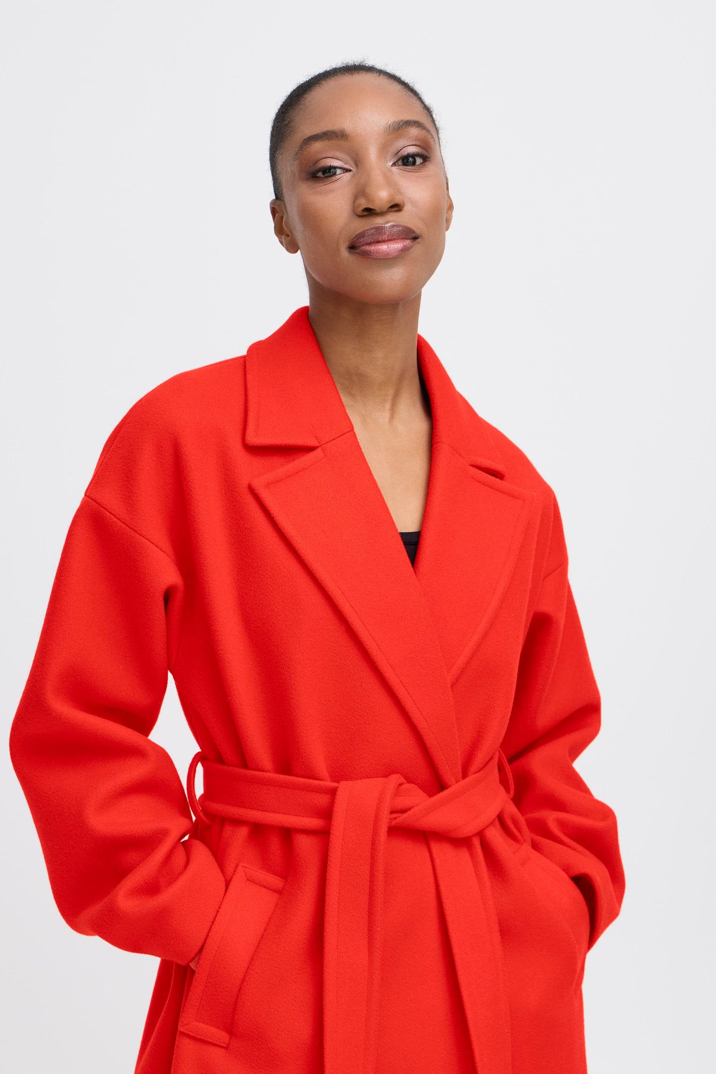 ICHI IHjannet Belted Coat - Fiery Red