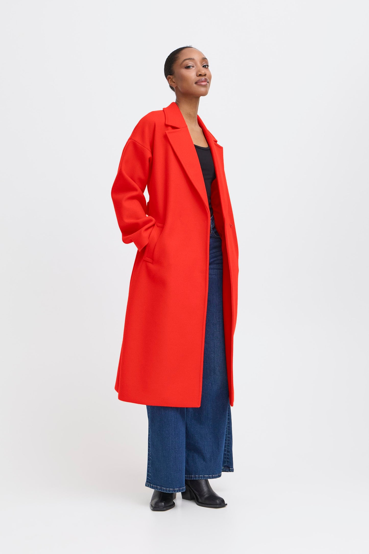 ICHI IHjannet Belted Coat - Fiery Red