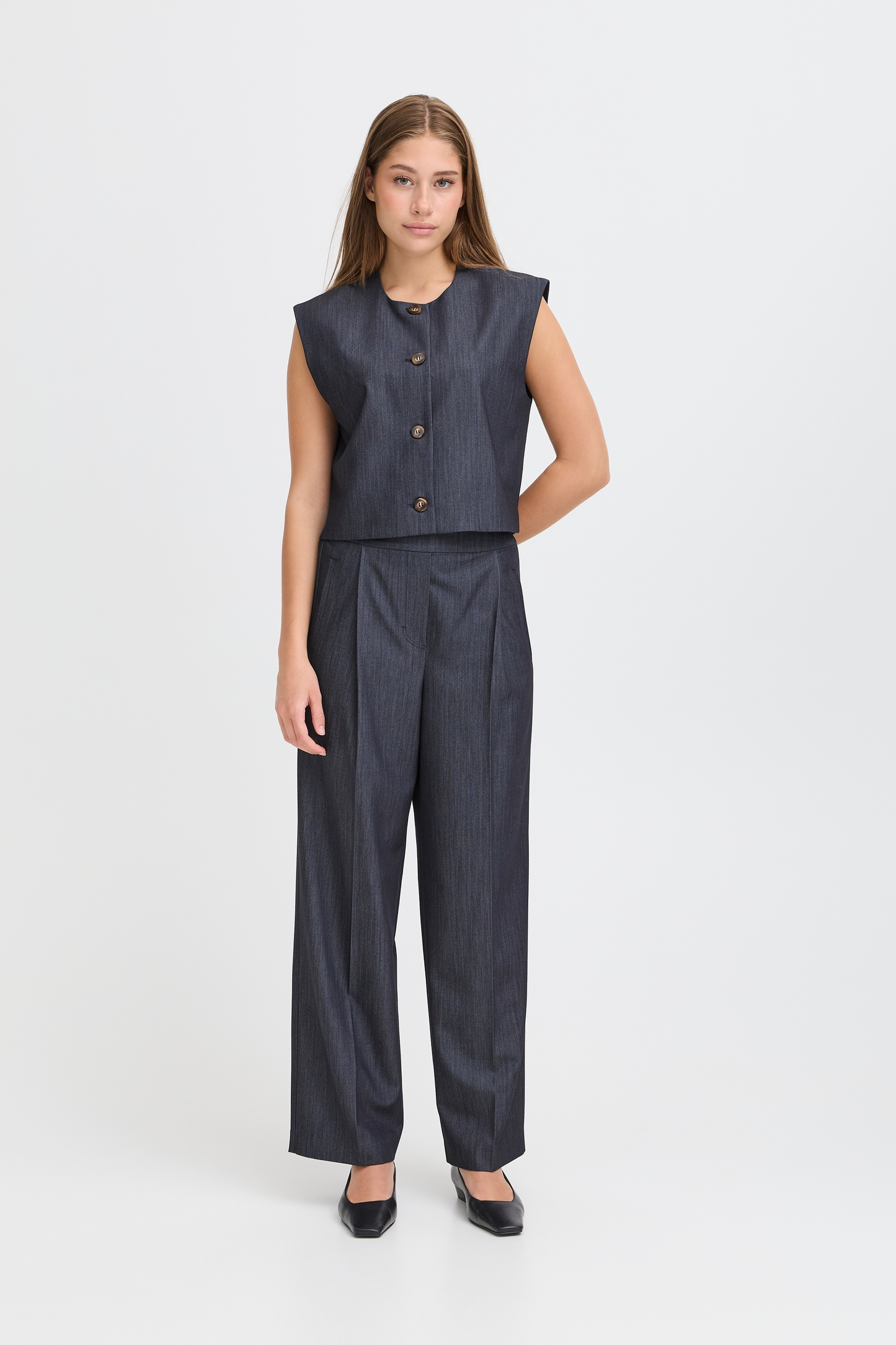 ICHI Jumi Button Top - Dark Blue