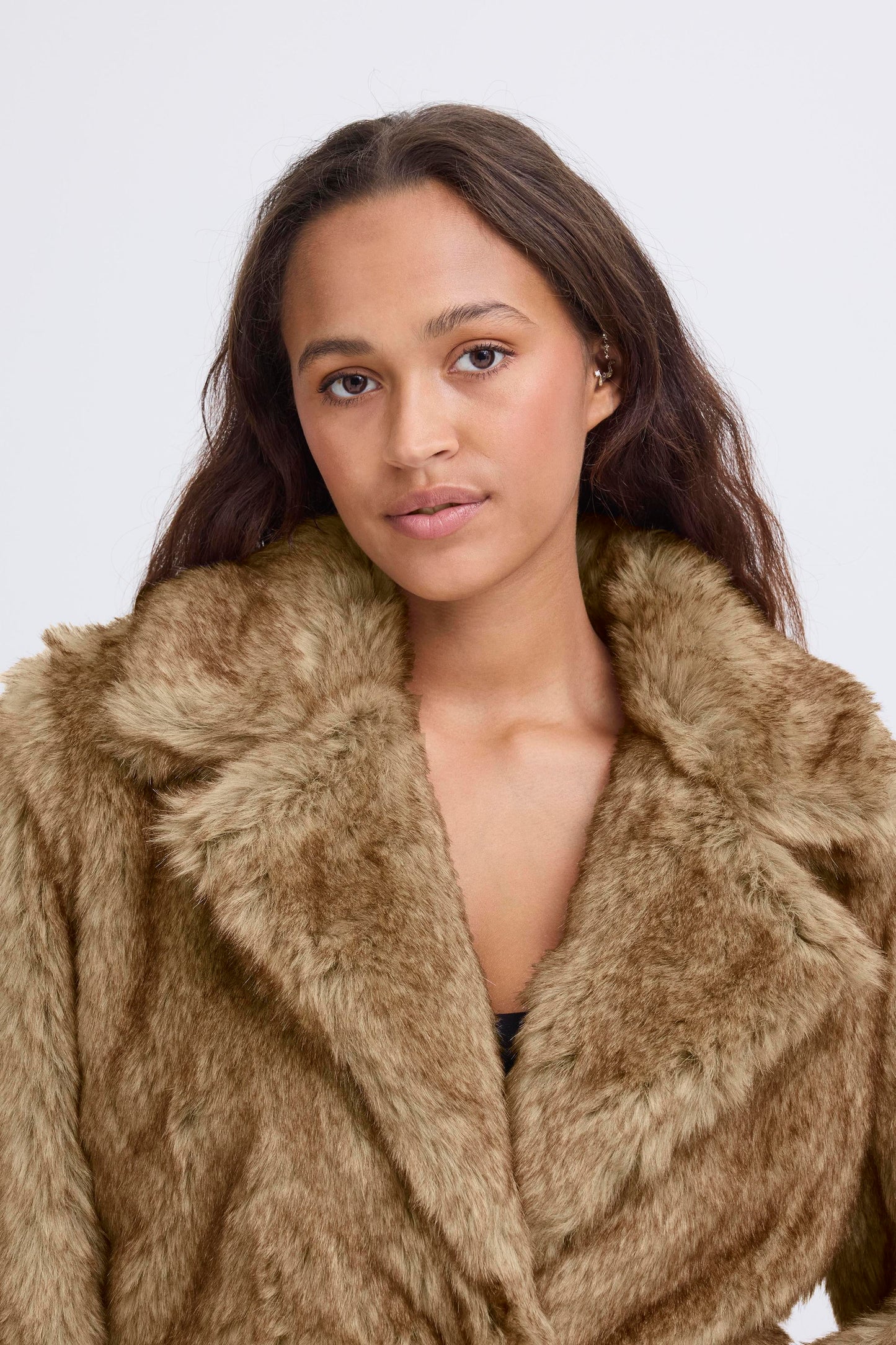 ICHI Fazoca Fur Jacket - Brown Melange