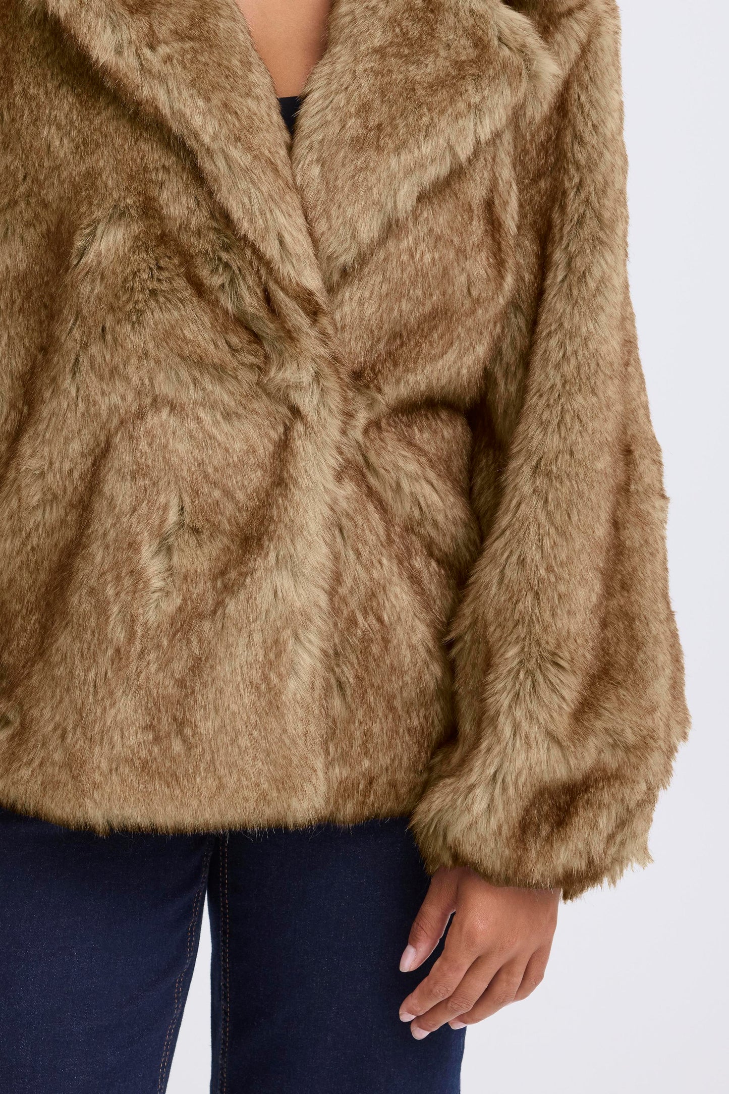 ICHI Fazoca Fur Jacket - Brown Melange