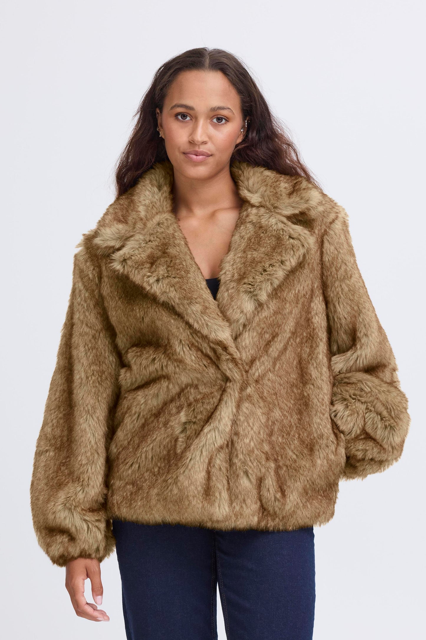ICHI Fazoca Fur Jacket - Brown Melange