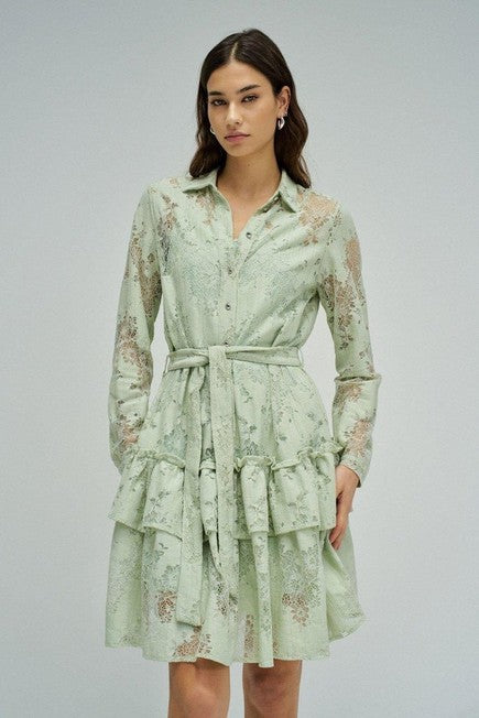 Salsa Lace Frill Dress - Green