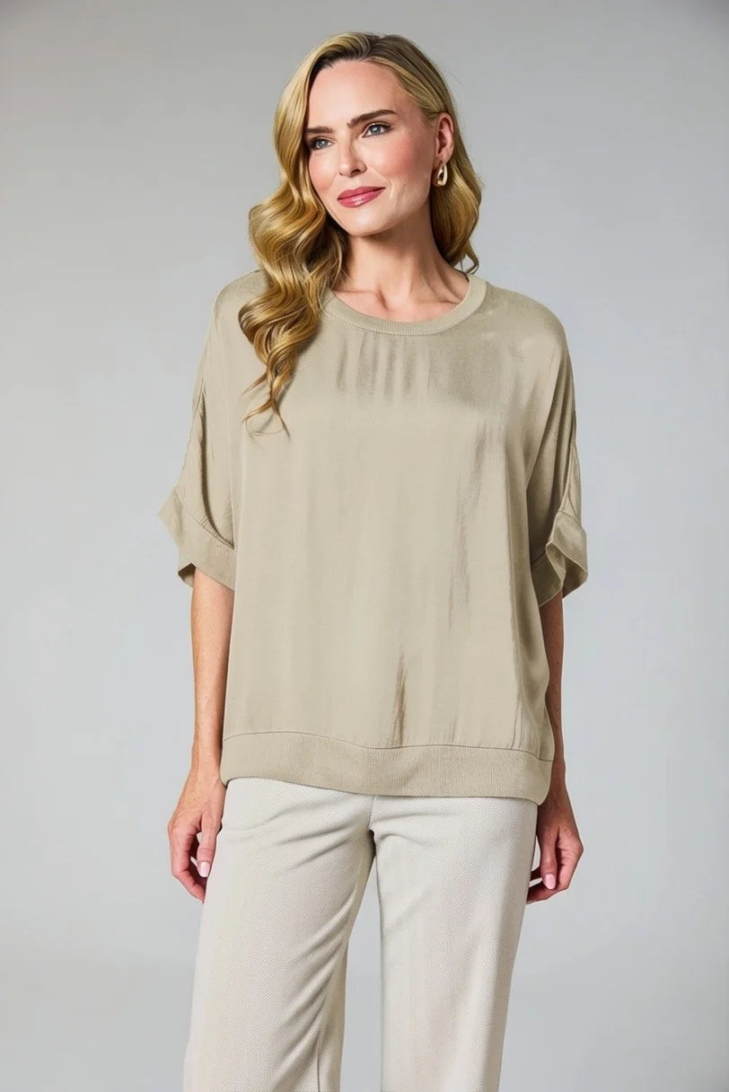 Deck Short Sleeve Satin Top - Taupe