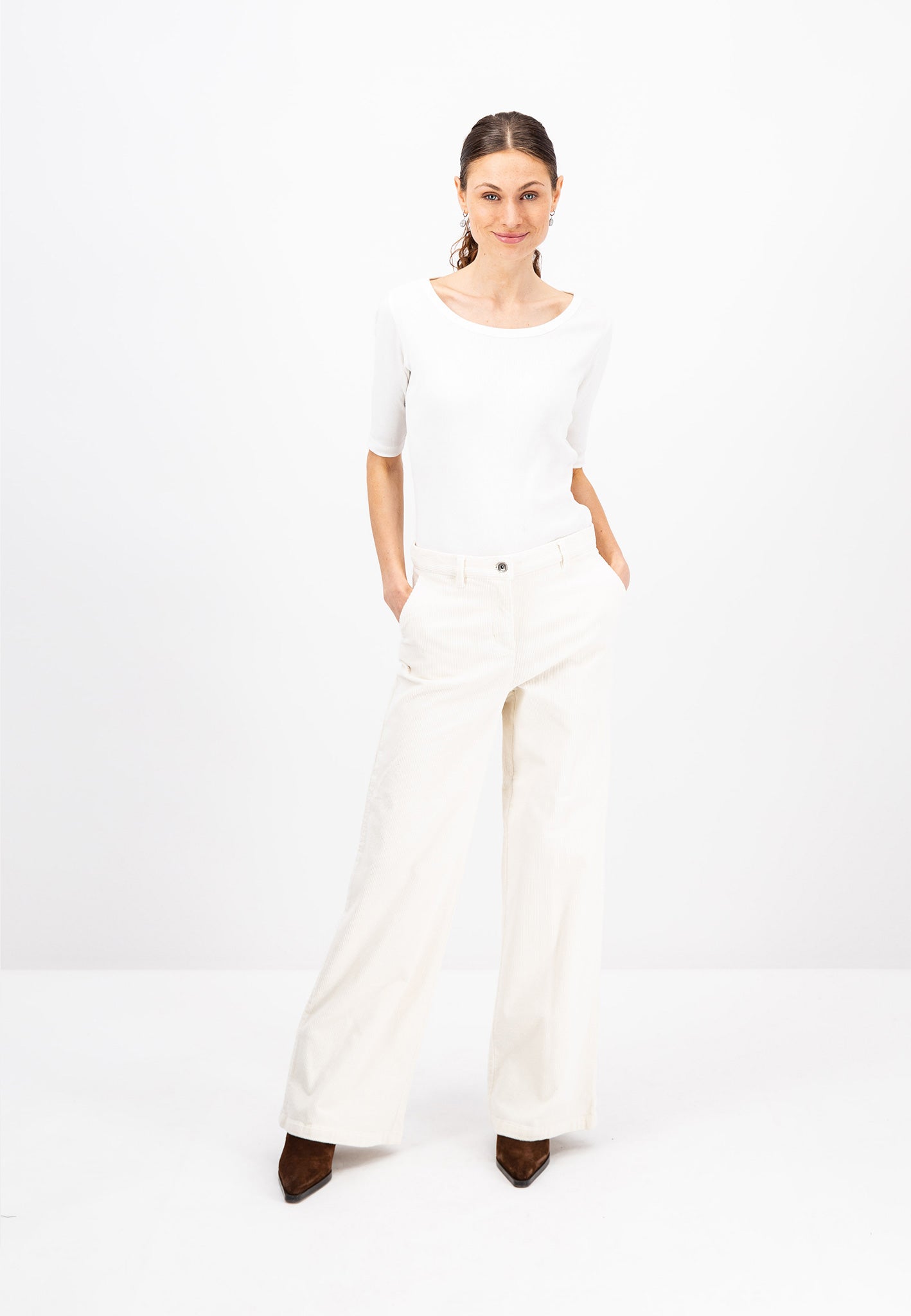 Fynch Hatton Wide leg Corduroy Trousers - Off-White