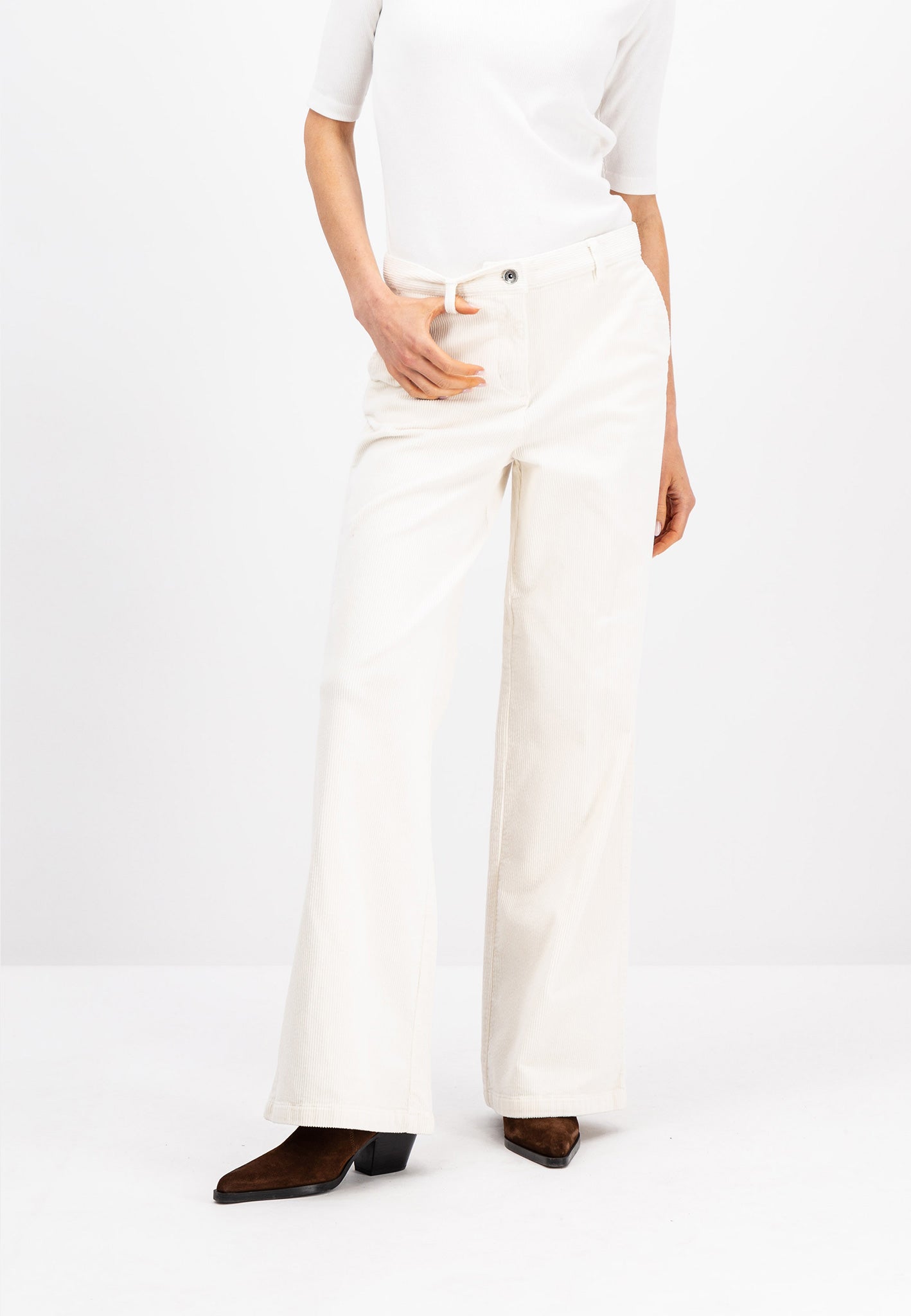 Fynch Hatton Wide leg Corduroy Trousers - Off-White
