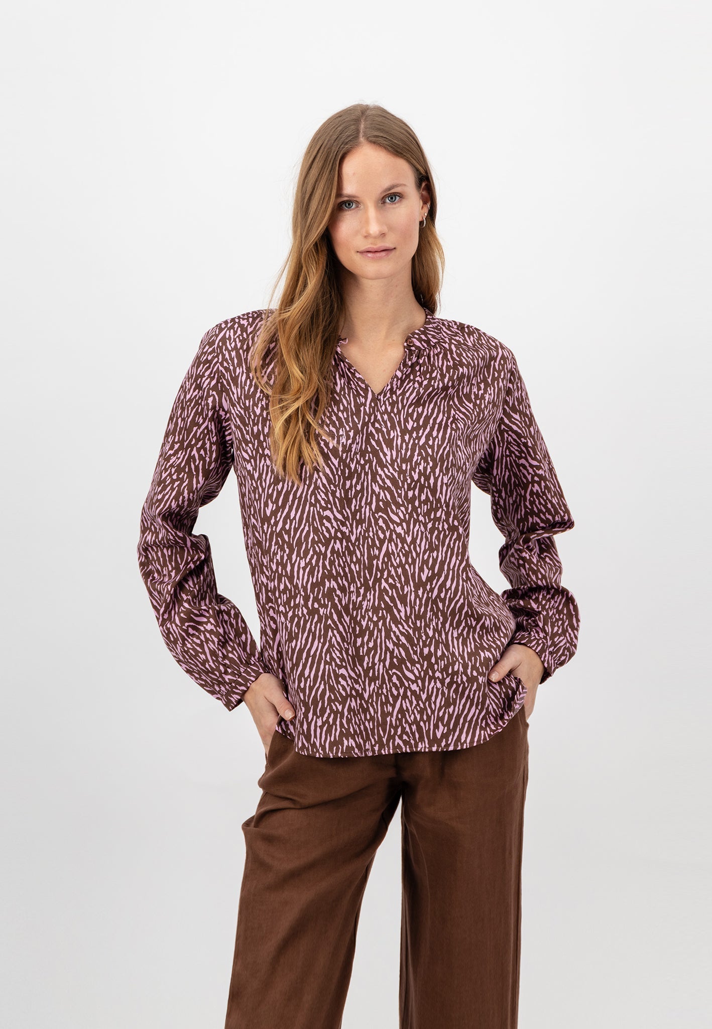 Fynch Hatton Zebra Print Blouse - Toffee Brown