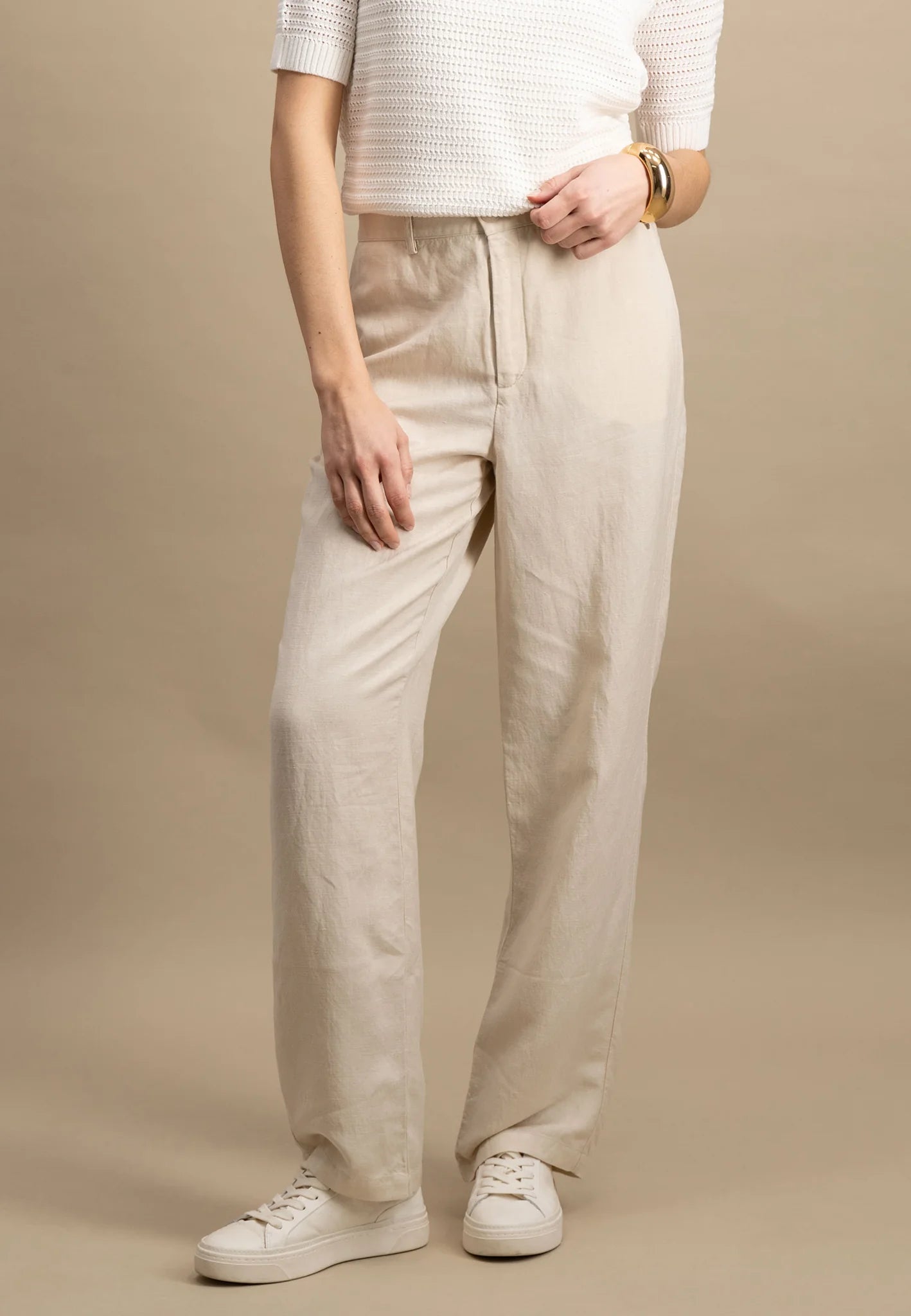 Fynch Hatton Pants Straight Linen Mix - Sand