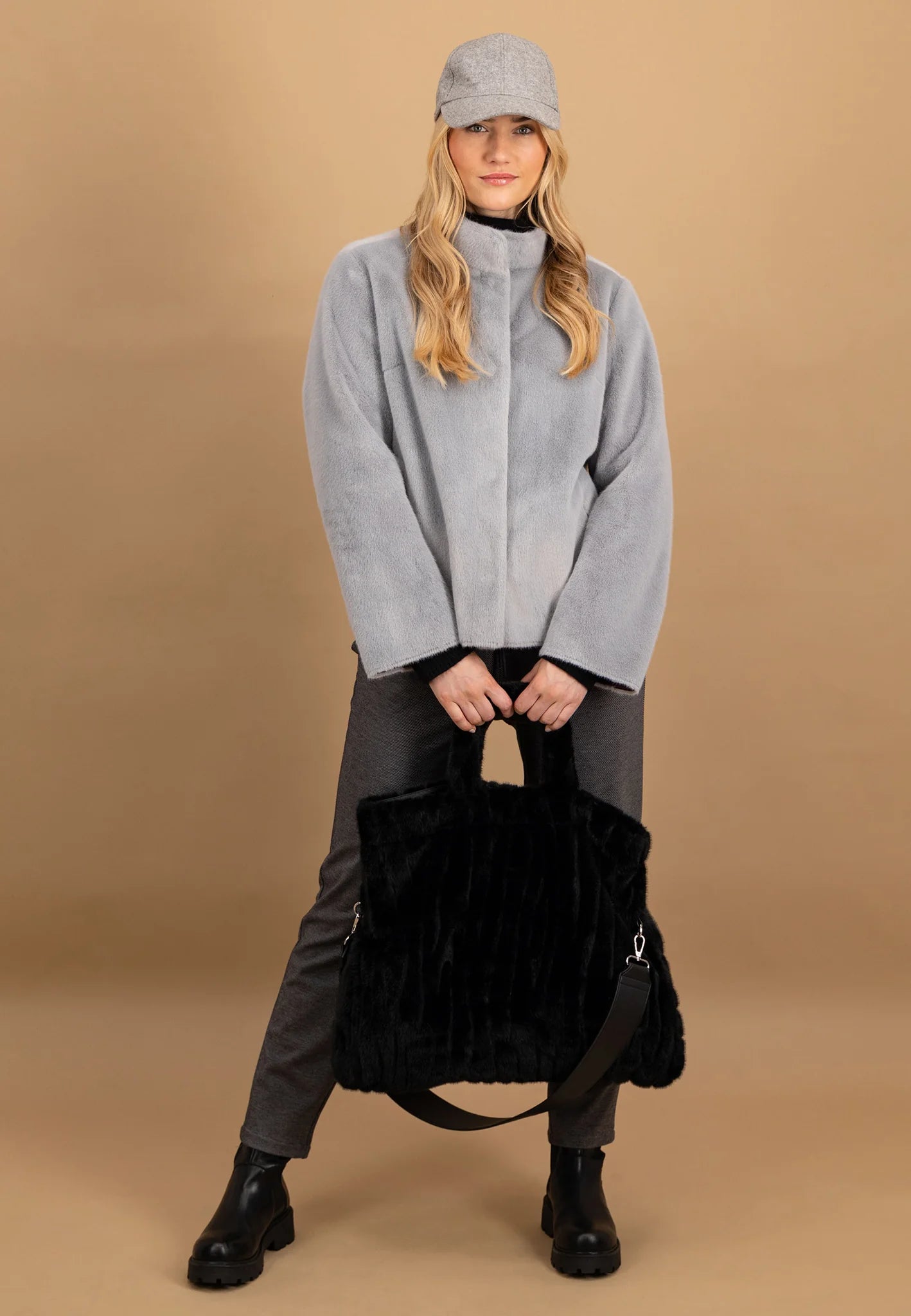 Fynch Hatton Relaxed Fake Fur Jacket - Alloy Grey