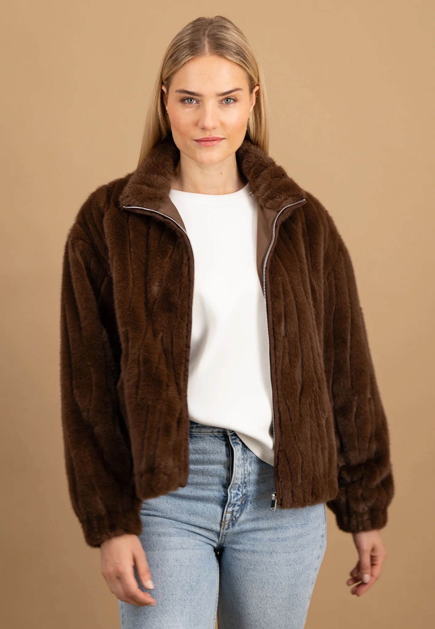 Fynch Hatton Faux Fur Jacket -Chocolate