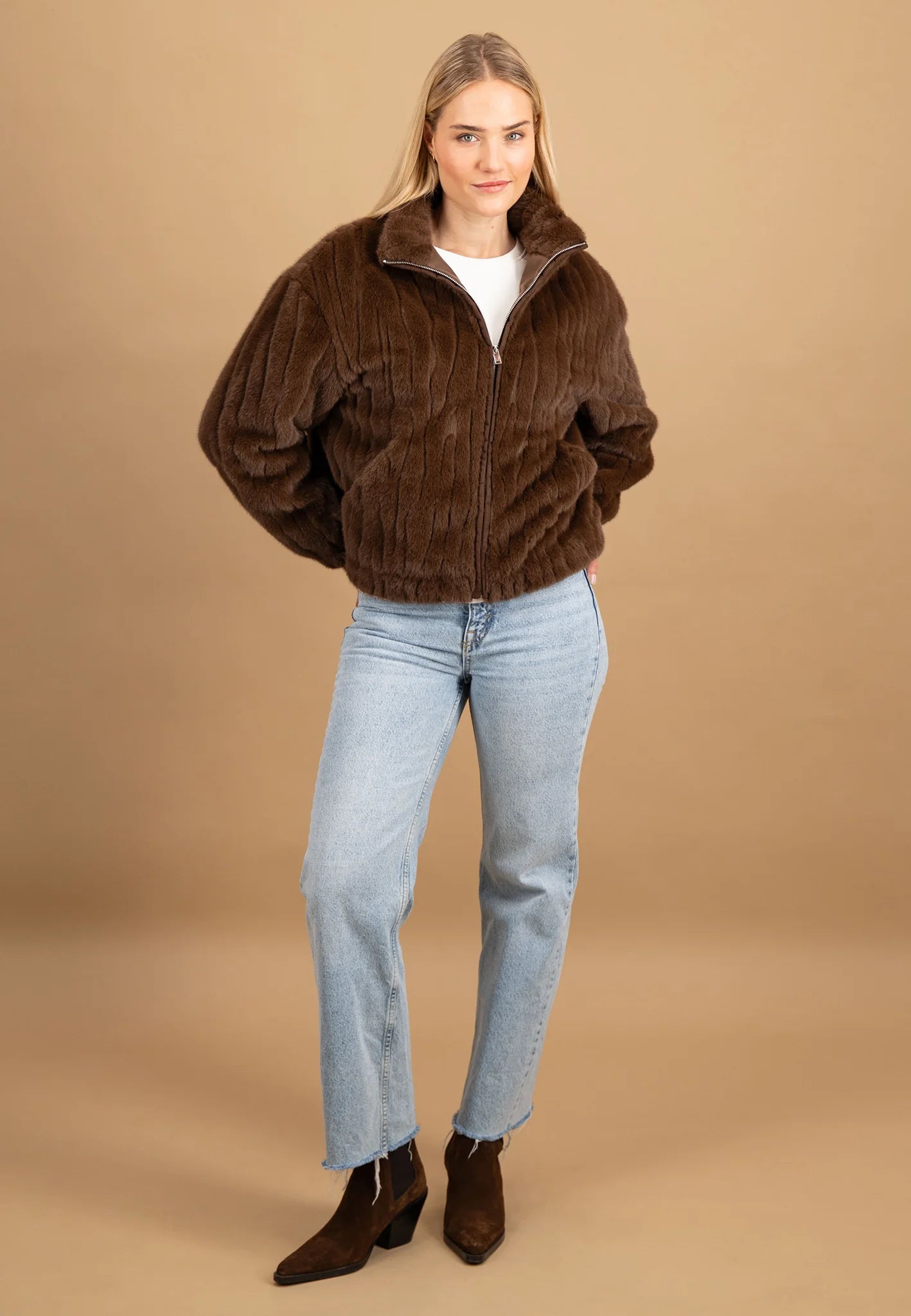 Fynch Hatton Faux Fur Jacket -Chocolate