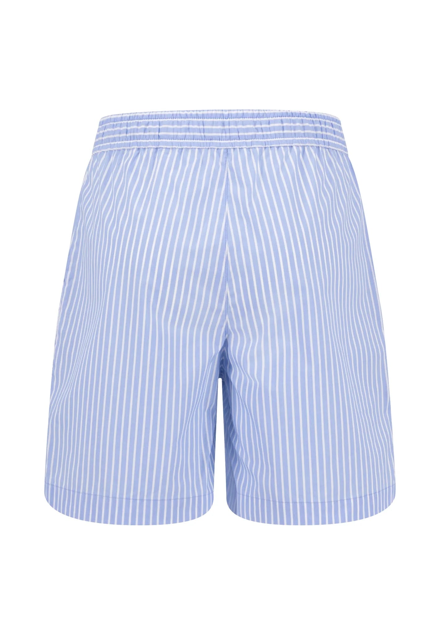 Blue and white striped shorts on a white background