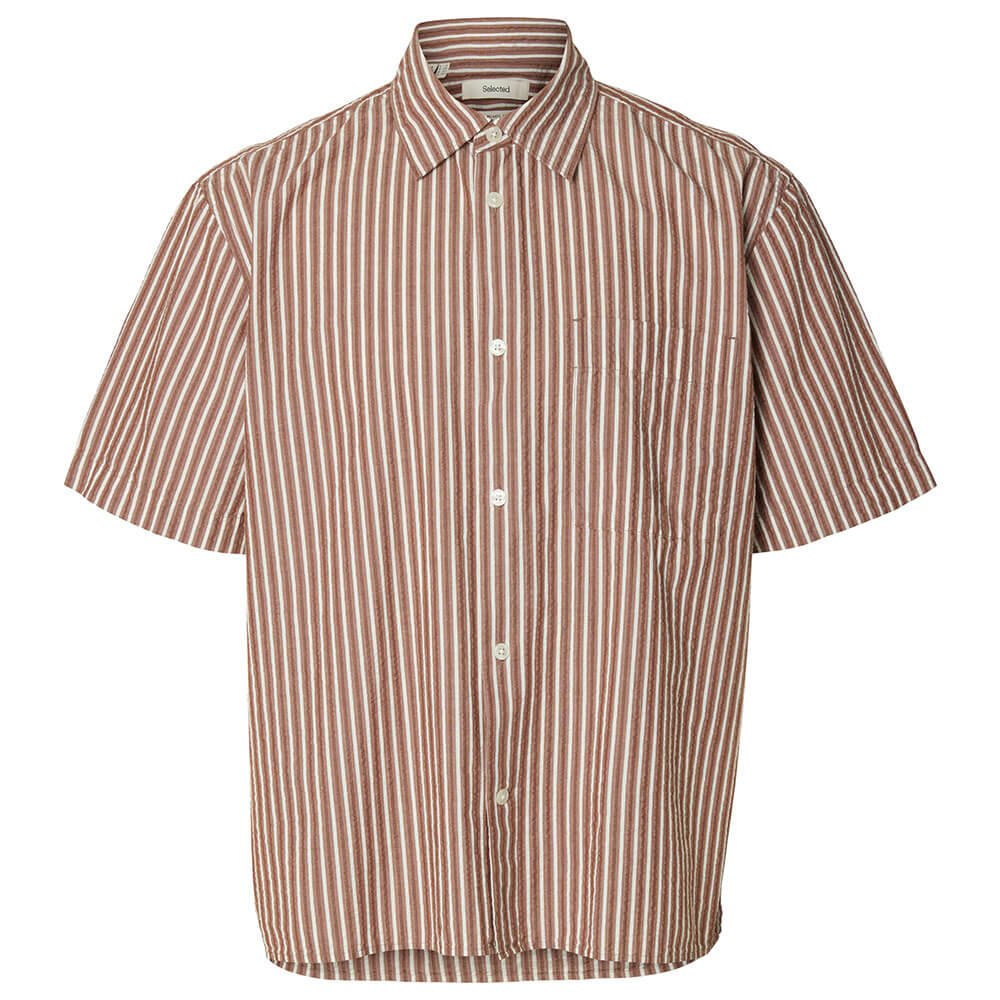 Selected Stuart Stripe Short Sleeve Shirt - Cherry Mahogany