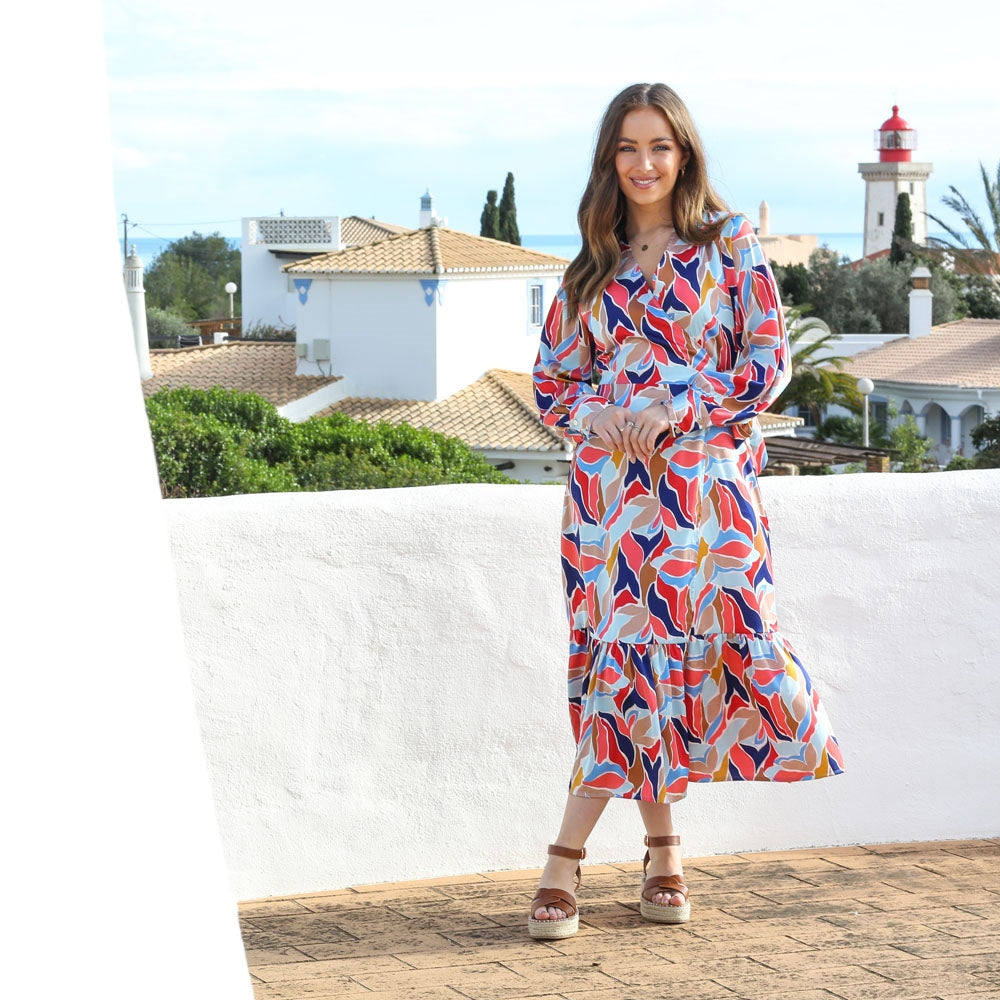 Rant & Rave Cassandra Wrap Dress - Blue/Coral