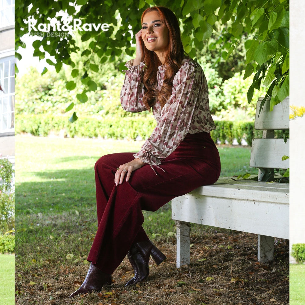 Rant & Rave Shannon Wide Leg Corduroy Trousers - Wine