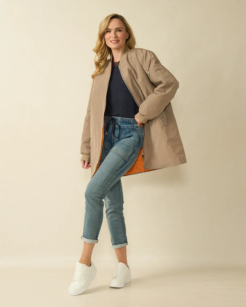 Deck Long Bomber Jacket - Beige