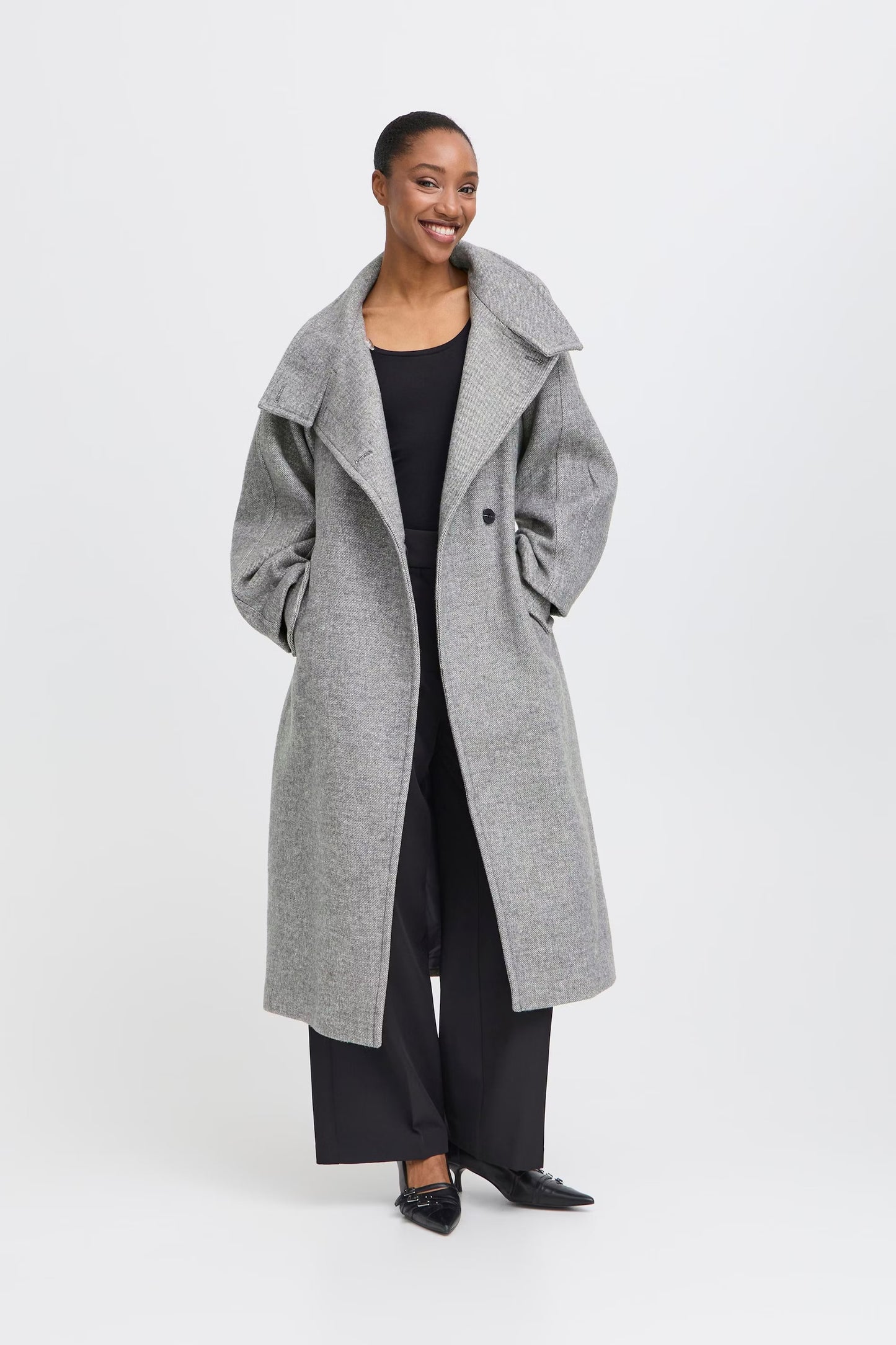 ICHI IHgaziva Melange Long Coat - Grey
