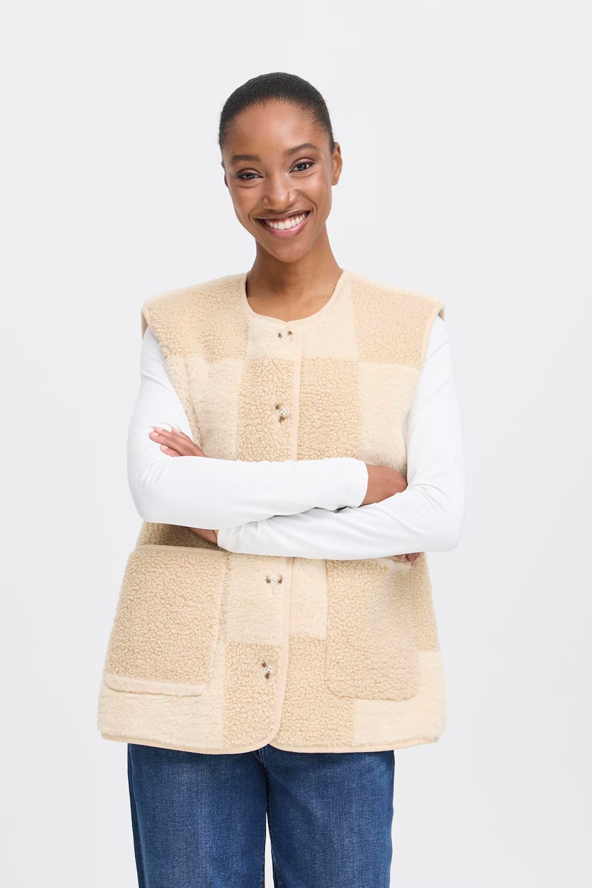ICHI IHtonza Patchwork Gilet - Cream
