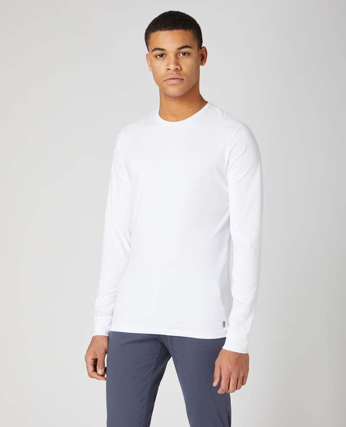 Remus Uomo Cotton Stretch Long Sleeve T-Shirt - White