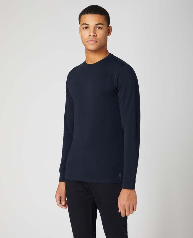 Remus Uomo Cotton Stretch Long Sleeve T-Shirt - Black