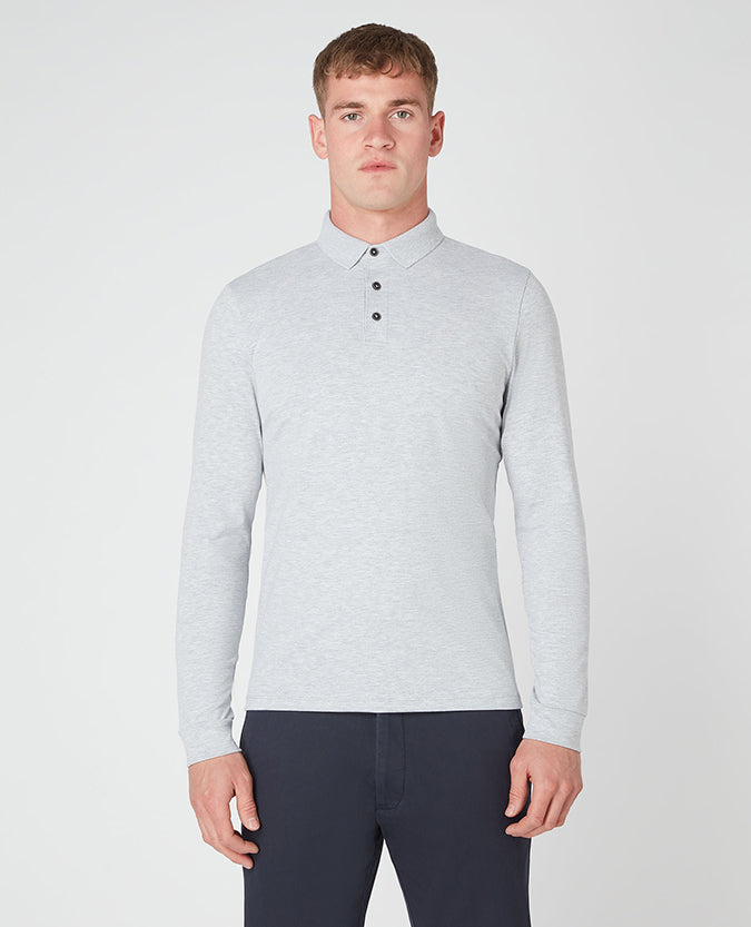 Remus Uomo Long Sleeve Polo Shirt - Light Grey