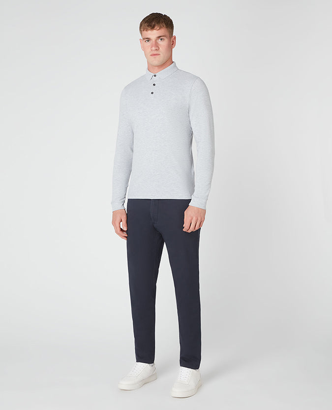 Remus Uomo Long Sleeve Polo Shirt - Light Grey