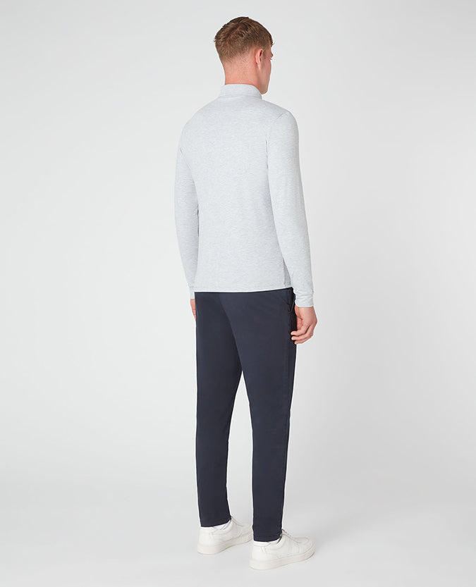 Remus Uomo Long Sleeve Polo Shirt - Light Grey