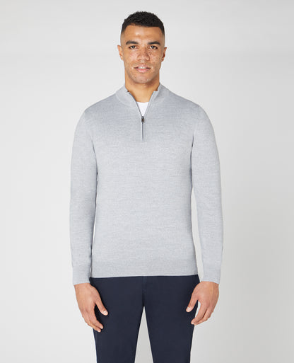 Remus Uomo Half Zip Sweater - Light Grey
