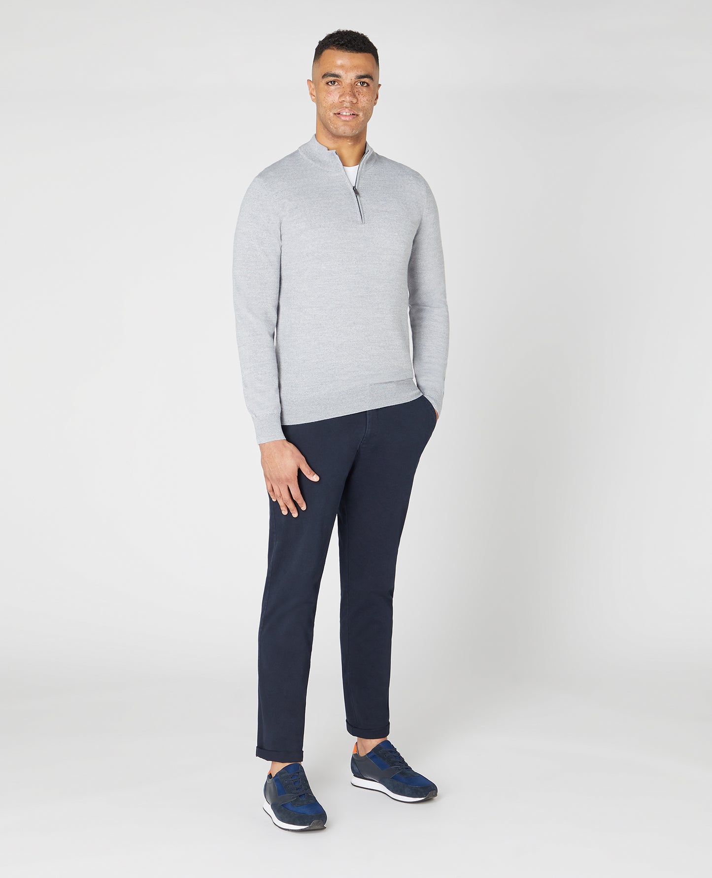 Remus Uomo Half Zip Sweater - Light Grey