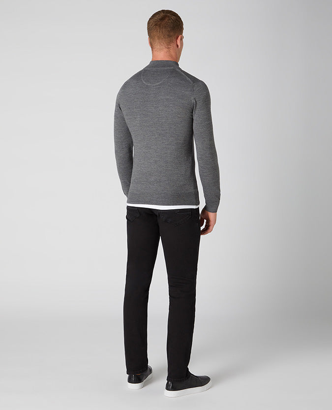 Remus Uomo Merino Wool-Blend Half Zip Sweater - Grey