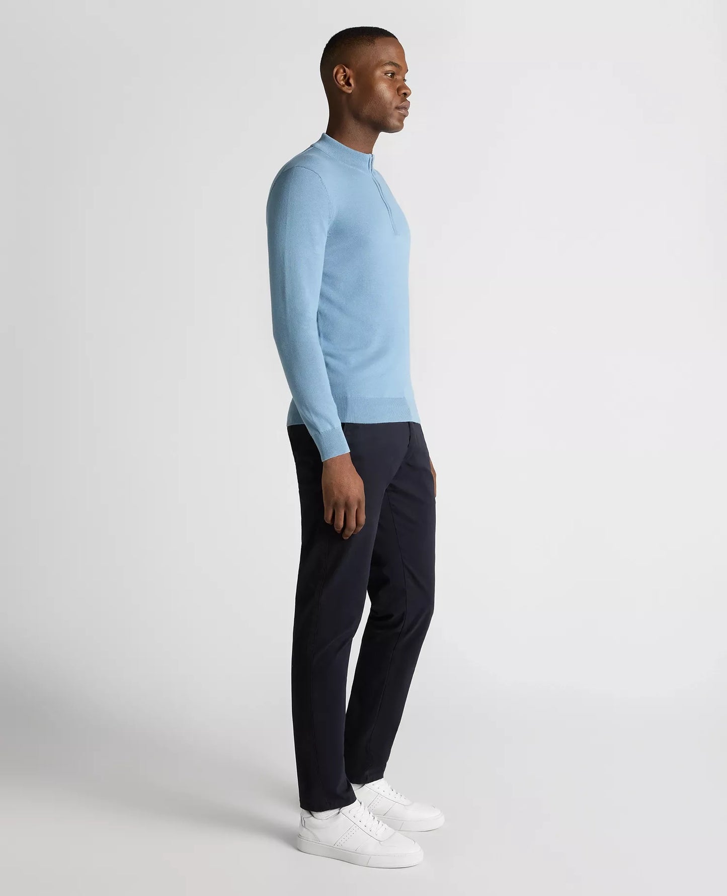 Remus Uomo Crew Neck 1/4 Zip Sweater - Blue