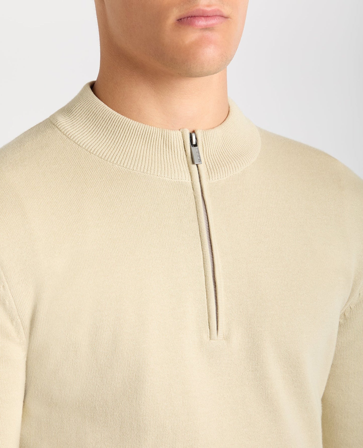 Remus Uomo Long Sleeve Crew Neck 1/4 Zip Sweater - Stone