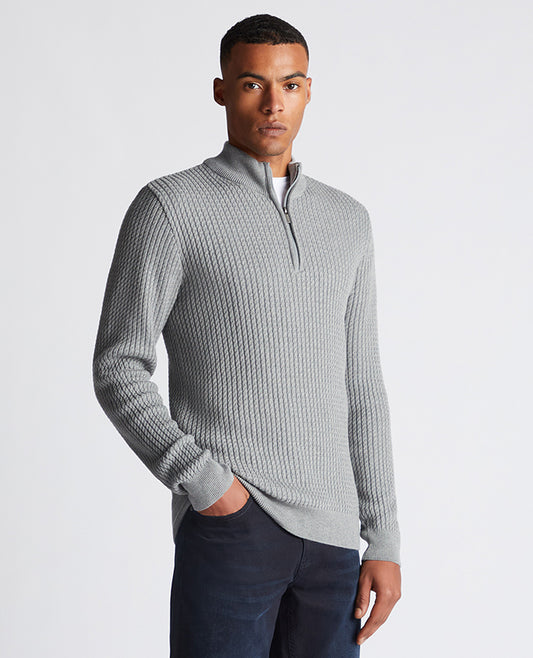 Remus Uomo Half Zip Sweater -Light Grey