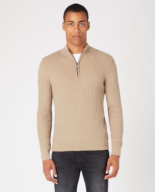 Remus Uomo Longsleeve Half-Zip Sweater - Sand
