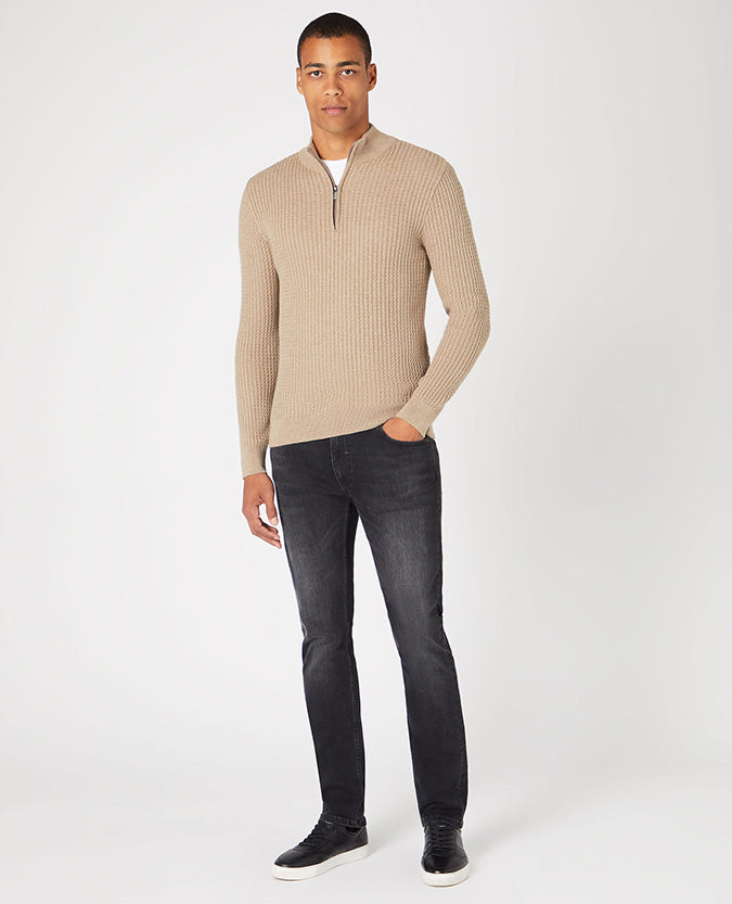 Remus Uomo Longsleeve Half-Zip Sweater - Sand