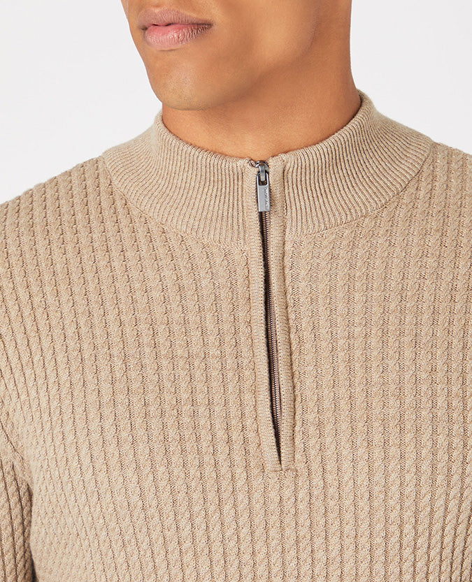 Remus Uomo Longsleeve Half-Zip Sweater - Sand