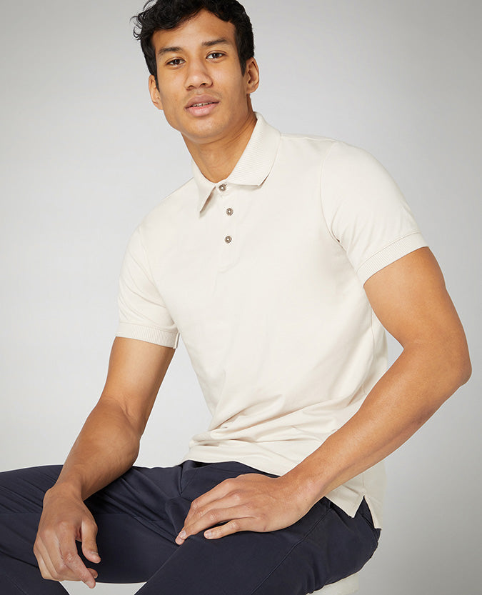 Remus Uomo Tapered Fit Cotton-Stretch Polo Shirt- Stone
