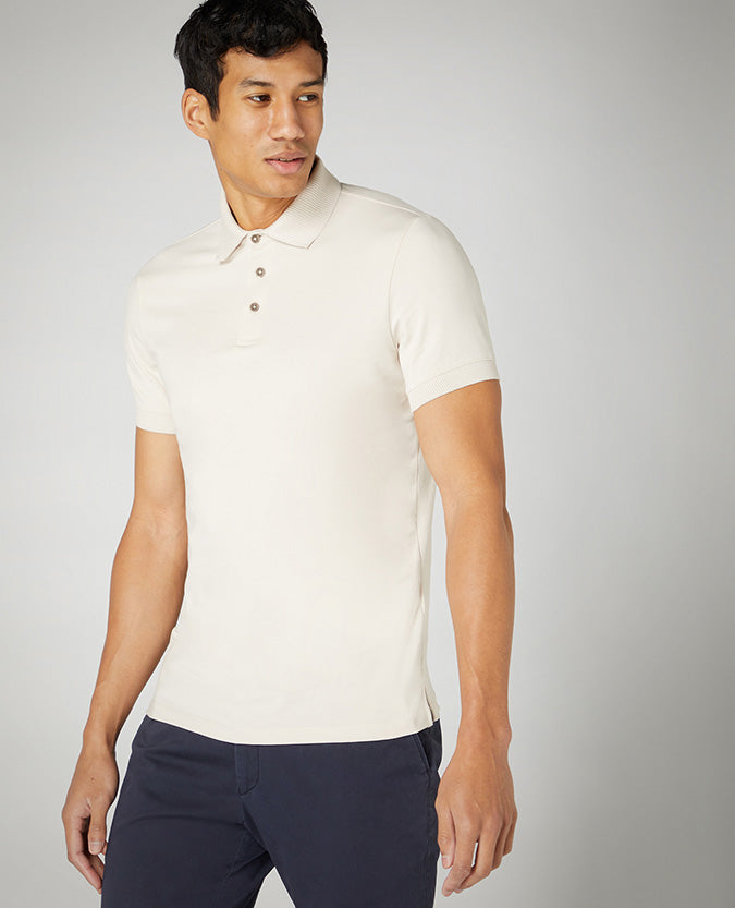 Remus Uomo Tapered Fit Cotton-Stretch Polo Shirt- Stone