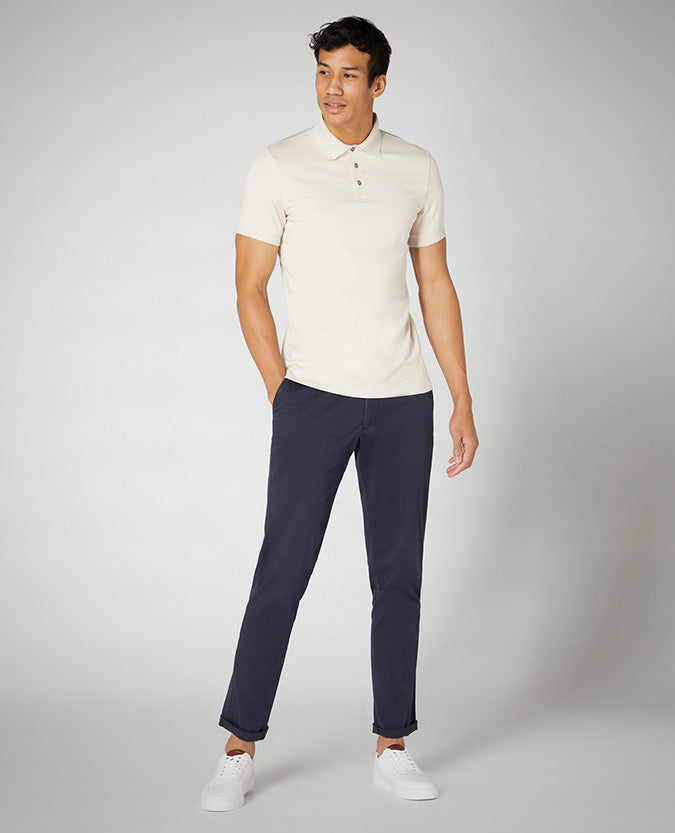 Remus Uomo Tapered Fit Cotton-Stretch Polo Shirt- Stone