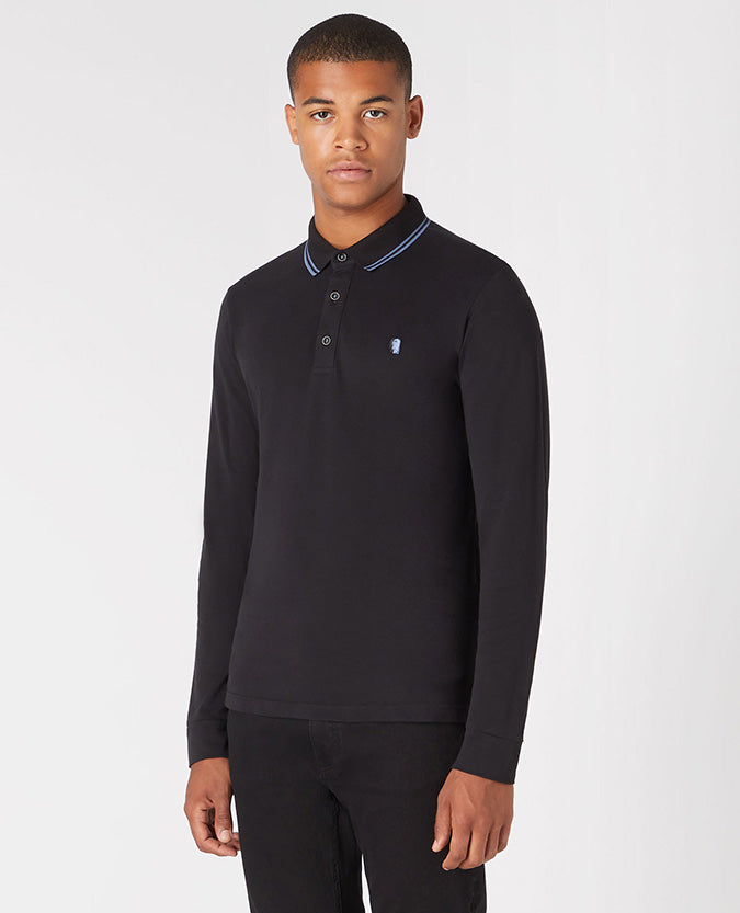 Remus Uomo Long Sleeve Logo Polo - Black