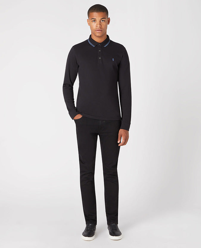 Remus Uomo Long Sleeve Logo Polo - Black