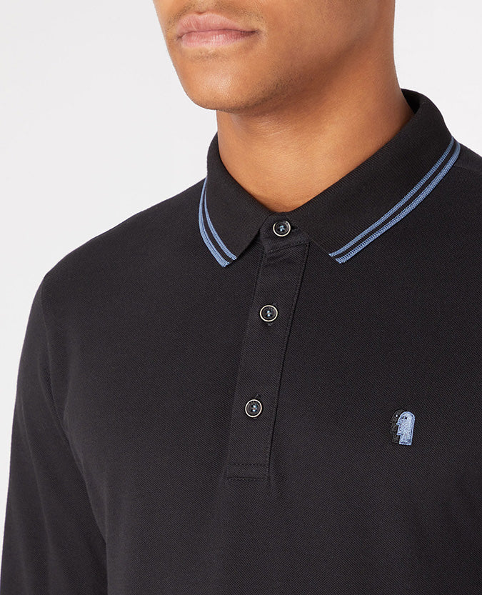 Remus Uomo Long Sleeve Logo Polo - Black