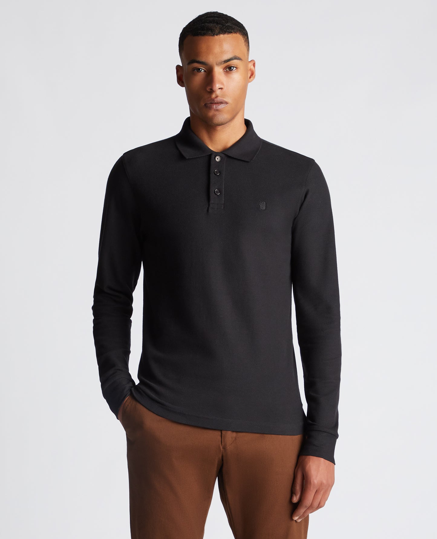 Remus Uomo Long Sleeve Polo Shirt - Black